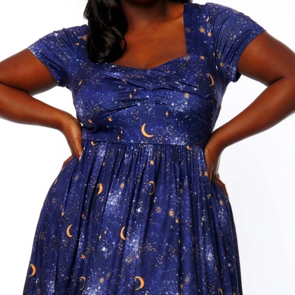 Unique Vintage Golden Galaxy Swing Dress